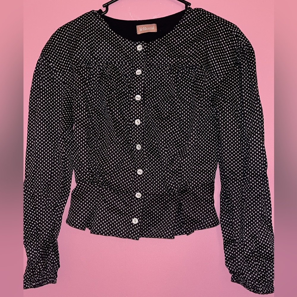 LeRumi Black Printed Button Up Top